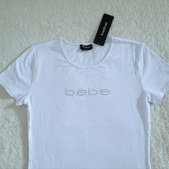 bebe White Ribbed Top with Clear Rhinestones💎 - NWT - Picture 10 of 15